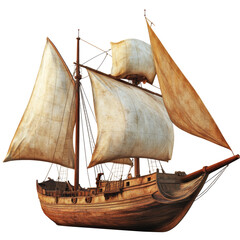 Wooden Sailing Ship with Large Canvas Sails