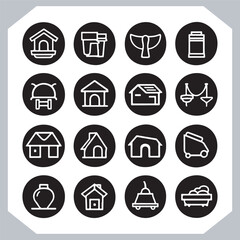 Black silhouettes of houses and cottages, home property logo set package, home button, residential building, country cottage, apartment vector illustrations