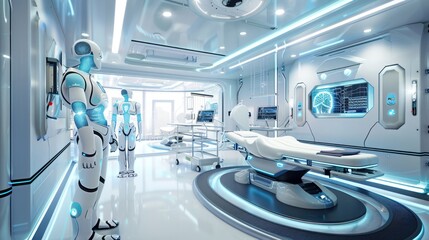 Futuristic Medical Operating Room with Robots