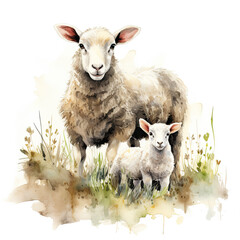 Beautiful Sheep Watercolor Clipart, Farm Animal Colored Design for Your Corporate and Business Graphic Resource or Creative Project, Ai Generative