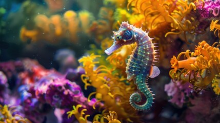 Colorful Seahorse In Vibrant Coral Reef