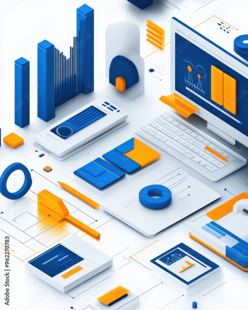 Aufkleber isometric business data visualization, a dynamic representation of data trends and insights in a thr
