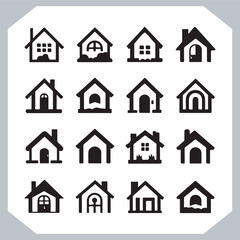 Black silhouettes of houses and cottages, home property logo set package, home button, residential building, country cottage, apartment vector illustrations.
