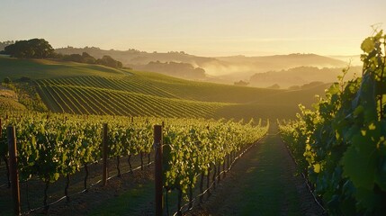 Naklejka premium The sun shines on a vineyard in the hills near Napa Valley