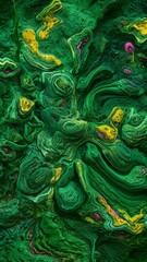 A green background with the yellow abstract psychedelic background texture Swirl wave element. 