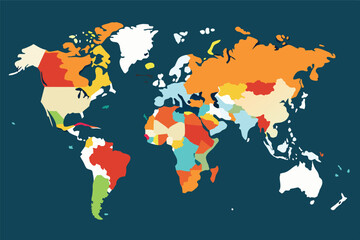 Colorful World Map with Countries Divided by Different Colors for Geography Education Illustration