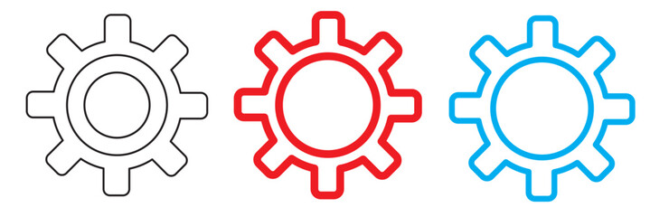 Cogwheel icon set. Line and glyph gearwheel sign. Outline cogwheel mechanism symbol. Gear icon set. Gear Settings symbol, cogwheel. Functions symbol. Settings icon vector Illustration . 