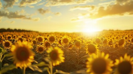 Obraz premium A vast sunflower field bathed in sunlight during midday