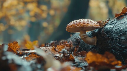 Fototapeta premium Mushroom close-up on forest tree stump