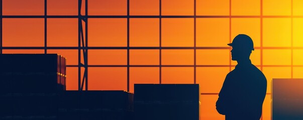 Silhouette of a manager overseeing workers packing cargo in a distribution warehouse, silhouette manager overseeing, cargo packing logistics