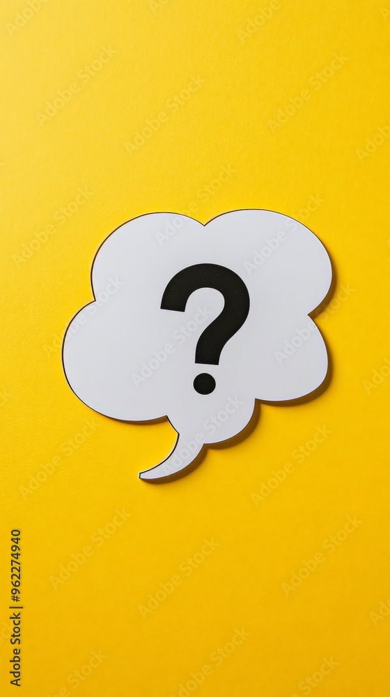 Poster Speech bubble with a question mark on a yellow background symbolizing inquiry and curiosity.