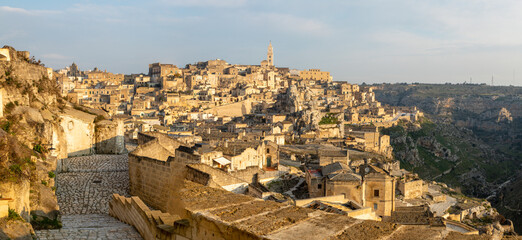 Naklejka premium Matera - The cityscape with the walley.