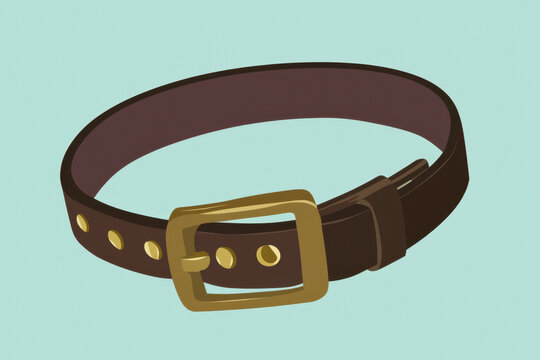 recommend clip art: This minimalist clipart features a sleek brown leather belt paired with a polished brass buckle, rendered in a clean and flat style, making it an ideal representation for digital use in various design