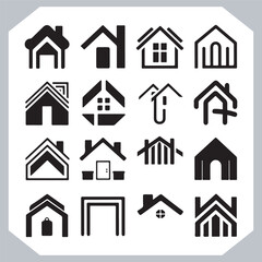 Black silhouettes of houses and cottages, home property logo set package, home button, residential building, country cottage, apartment vector illustrations.