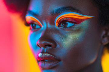 Close-up portrait of a young woman with glamorous makeup and smoky eyes, showcasing elegance and style.