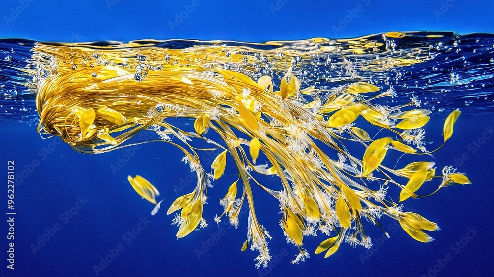 Canvas Prints   A collection of golden kelp drifting on azure ocean waters beneath a cerulean sky