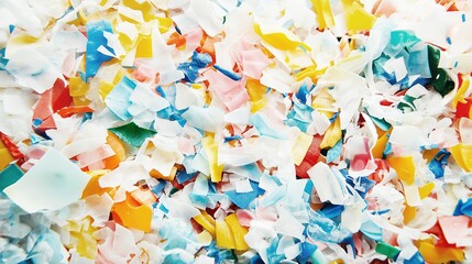 Colorful and vibrant plastic flakes background texture for creative projects, perfect for banners, posters, and social media.