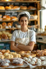 Confident female baker standing proud in her bakery