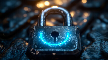 Illuminated padlock symbolizing digital security and encryption.