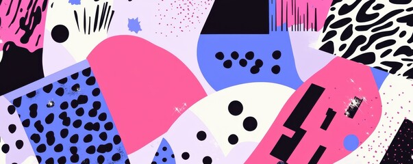 80s-style flat illustration featuring abstract shapes and vibrant colors in a retro design. Perfect for adding a pop of vintage style to your creative projects and designs.