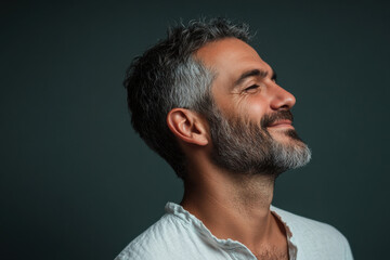 Obraz premium a close up of a man's face looking to a side