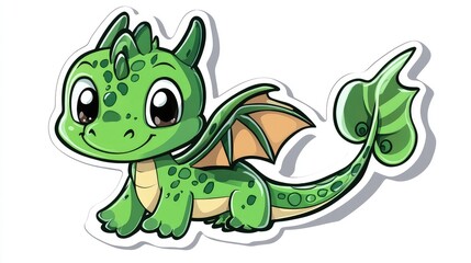 Adorable Green Dragon Cartoon Sticker Illustration - Perfect for Kids’ Projects, Scrapbooking, and Fun Designs with Isolated Background