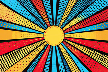 A dazzling burst of color and dots, radiating energy in a retro comic style. Perfect for playful designs! 