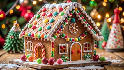 Colorful Gingerbread House with Christmas Decor