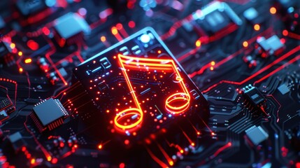 Fototapeta premium Digital Music Note on Circuit Board