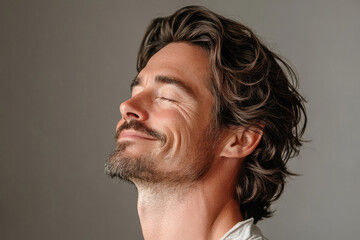 Fototapeta premium a close up of a man's face looking to a side