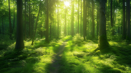 Obraz premium sun rays in the forest