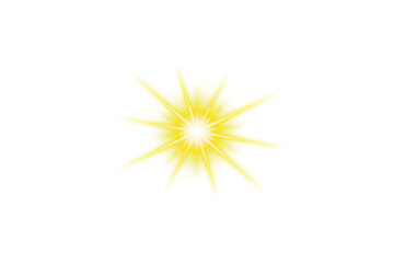 Yellow light sparkle isolated on transparent background. Shine glow light effects. Starlight with sparkling rays. Sun, Bright Light PNG. Light lens flare effect. Glowing design elements