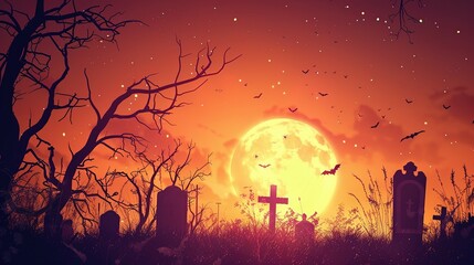 Abstract background featuring a silhouette of a graveyard for Halloween.