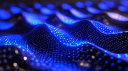 Abstract Blue Glowing Network with Hexagonal Pattern