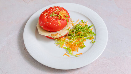 Delicious red burger on plate