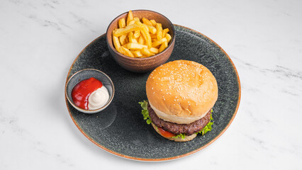 Delicious burger and French fries