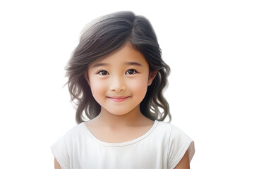 Young asian girl smiling on transparent background. PNG cut out. Vector. Childhood themes. Asian girl. China girl. Japan girl. Asian country. Image for graphic designer. Image for flyers.