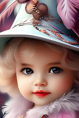 portrait of a girl child wearing hat with feather, illustration wallpaper 