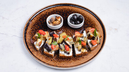 Bruschettas on tray isolated