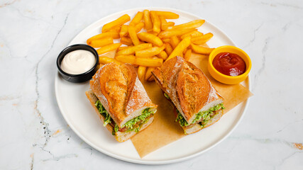 Italian sandwich and fries