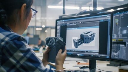 Obraz premium Engineer Inspecting 3D Printed Model