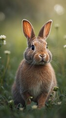 Obraz premium Adorable Bunny Nibbling on Clover in Lush Meadow.