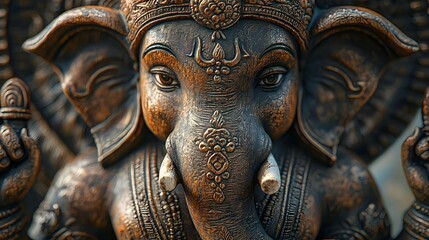 Fototapeta premium Close Up of Detailed Ganesha Statue with Intricate Carvings