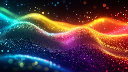 Obraz premium Abstract background featuring colorful geometric shapes and gradients, ideal for technology-themed presentations