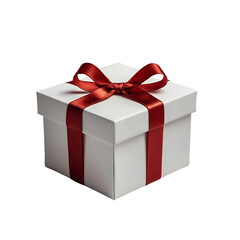 Obraz premium white gift box with red ribbon isolated on transparent background