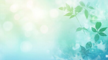 A light, gentle abstract background featuring soft blue and green hues with digital medical record icons and botanical elements