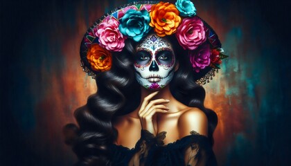 Elegant Katrinas Celebrating Day of the Dead with Vibrant Floral Headpieces