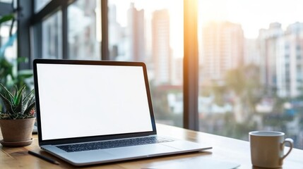 Fototapeta premium Modern Workspace with Laptop and Coffee