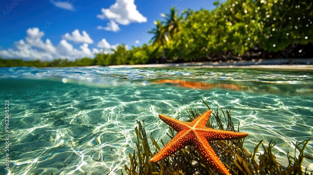 Wall mural  Starfish in Shallow Water near Tropical Island