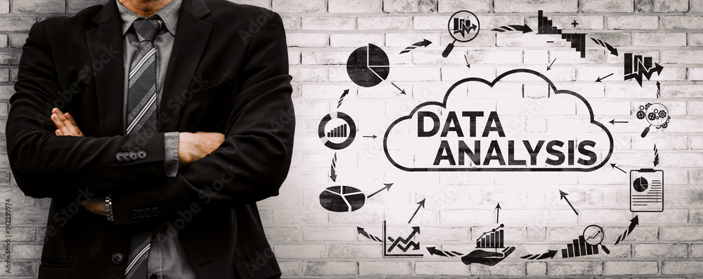 Poster data analysis for business and finance concept. interface showing future computer technology of prof